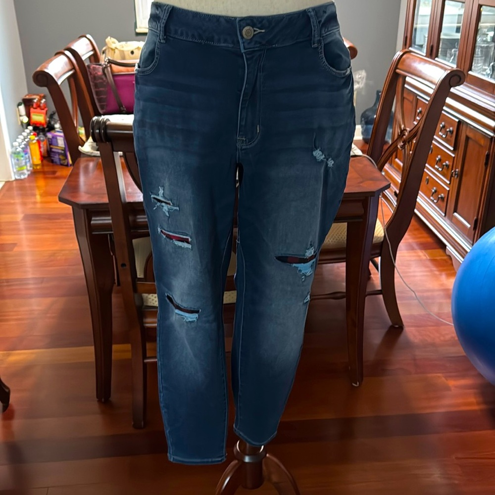 Maurice’s Distressed Plaid Jean